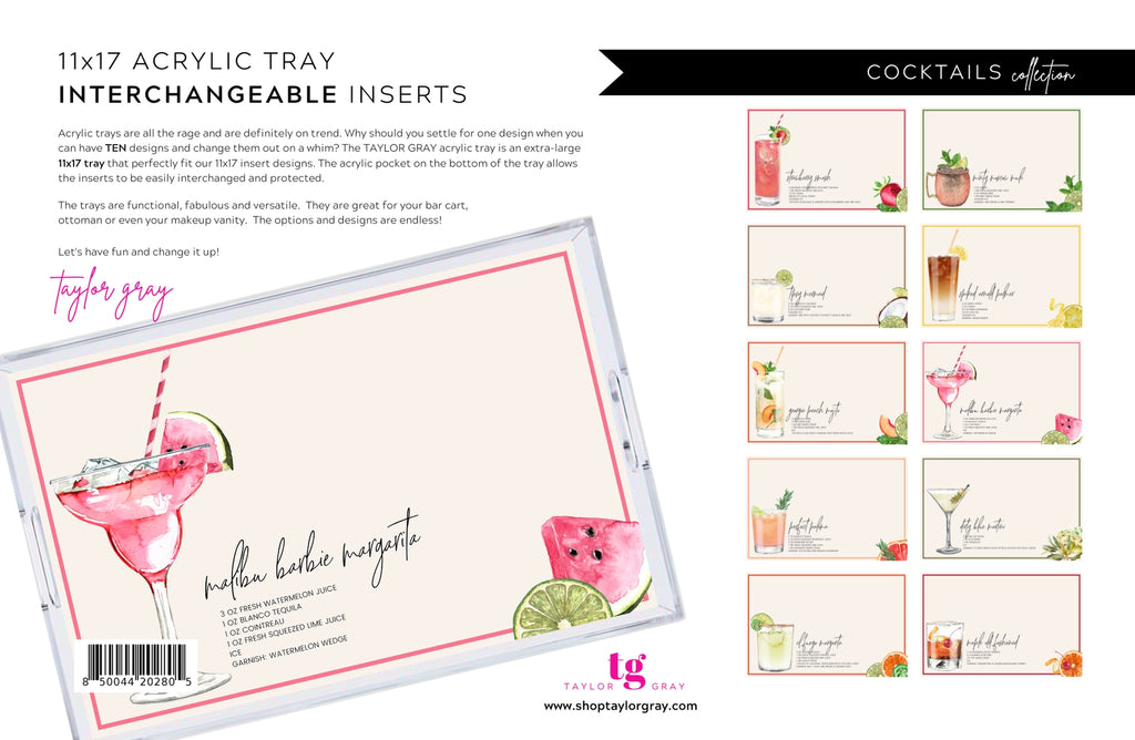 Interchangeable Tray Inserts - Cocktails Set of 10
