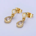 24K Gold Filled Clear Teardrop Drop Dangle Round White Opal Stud Earrings