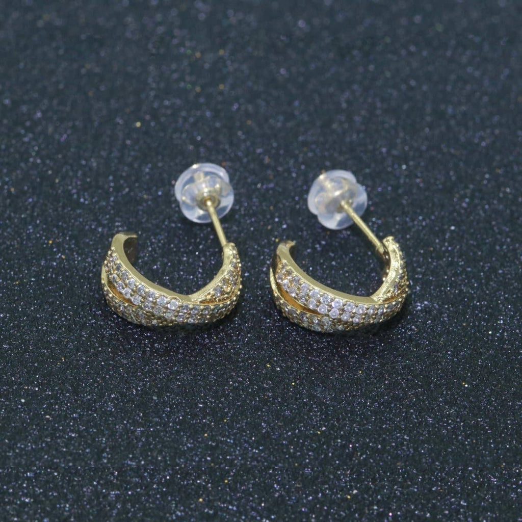 Dainty Gold Hoop Earring Micro Pave Hoop Stud Earring