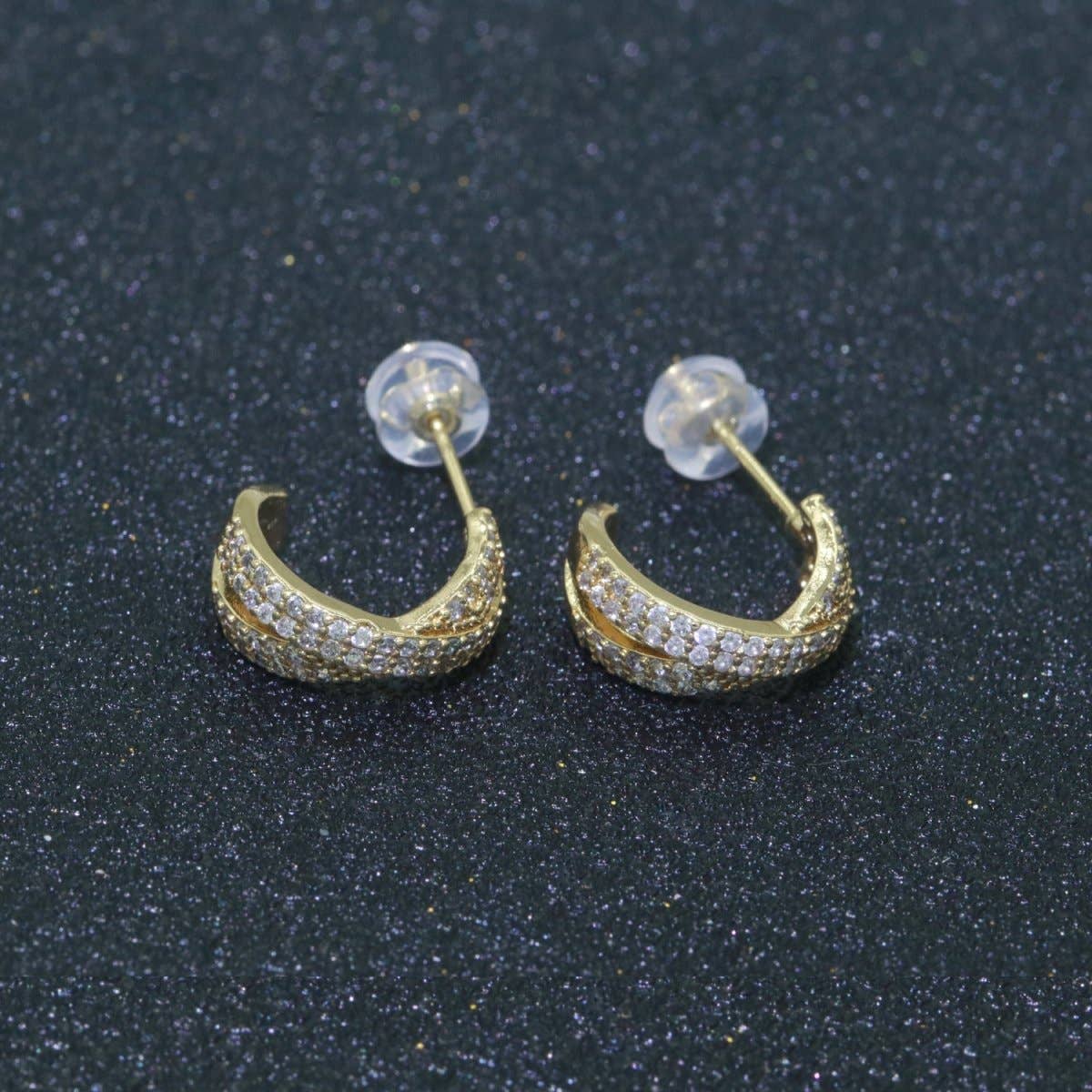 Dainty Gold Hoop Earring Micro Pave Hoop Stud Earring