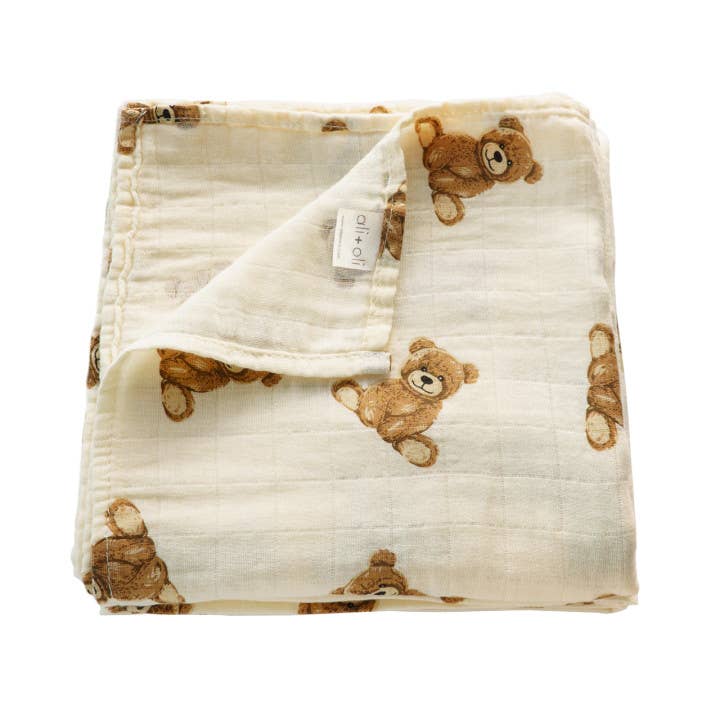 Bamboo Muslin Swaddle Baby Blanket (Teddy Bear)