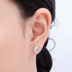 16K Gold Filled 10mm Clear CZ Baguette Bezel Stud Earrings in Silver