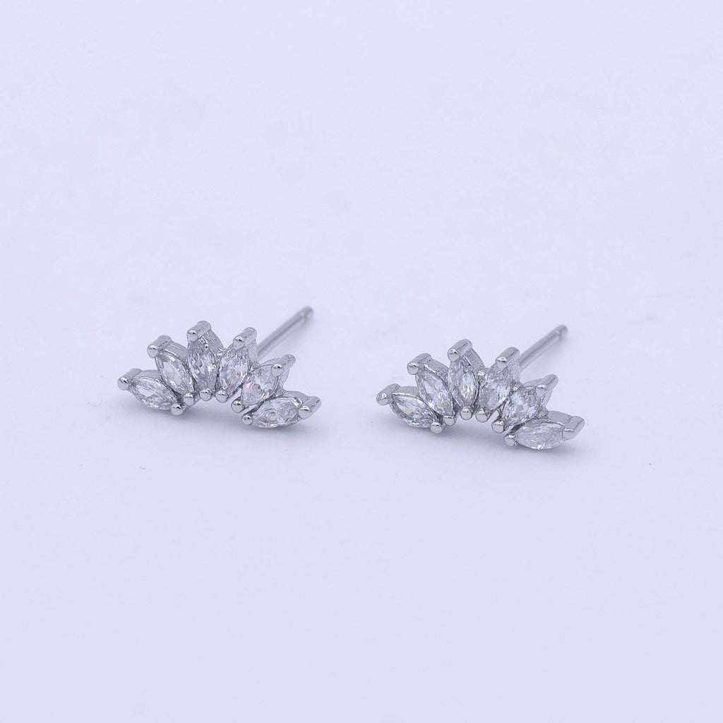 White Gold Filled Dainty Silver Marquise Cluster Dainty Stud Earrings
