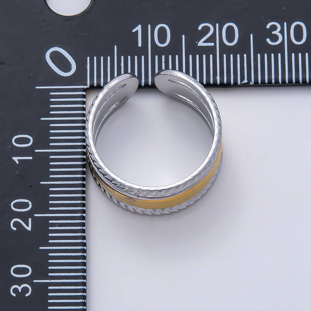 Stainless Steel Mixed Metal Wide Croissant Triple Band Ring