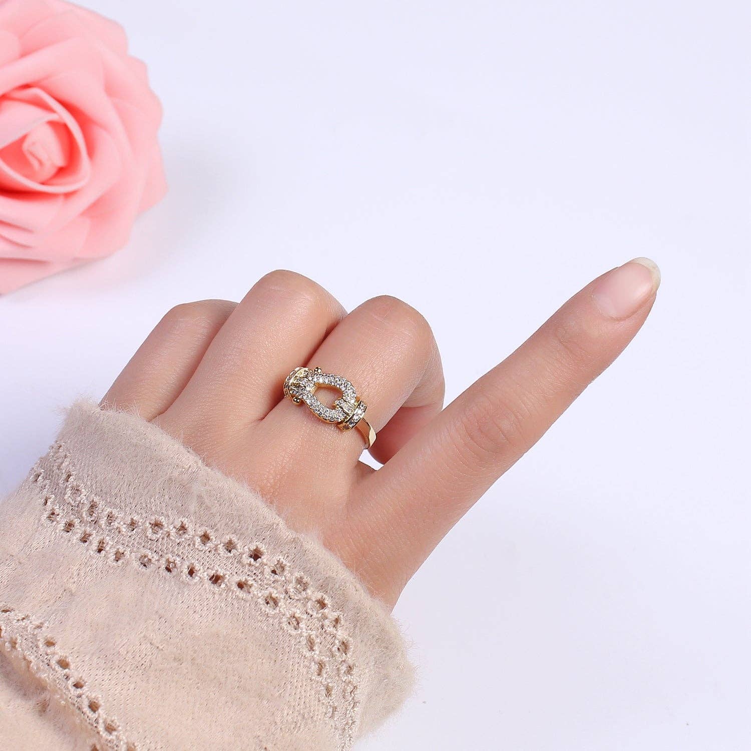 Buckle Ring in 14k Gold Filled Micro Pave Midi Ring
