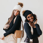 Fine Knit Angora Fur Pom Slouchy Beanie : Charcoal