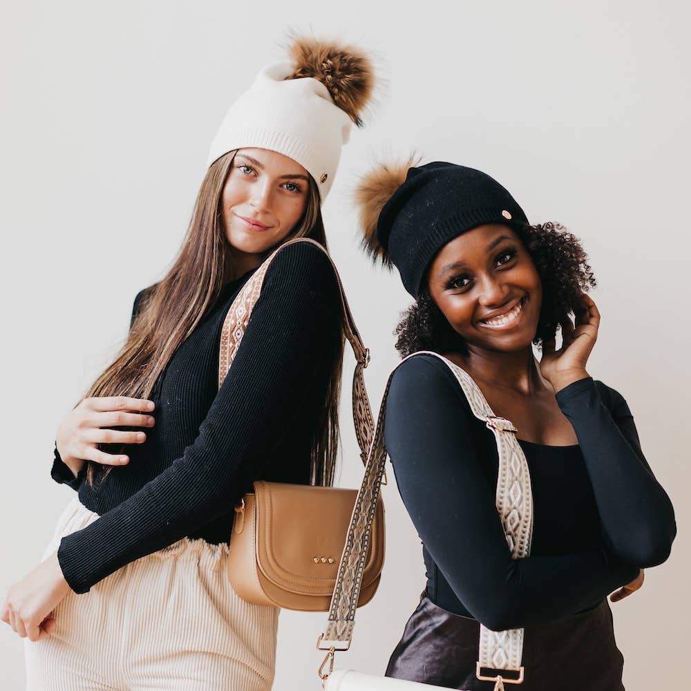 Fine Knit Angora Fur Pom Slouchy Beanie : Mocha