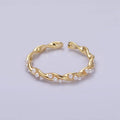 14K Gold Filled Dotted Pearl Lined Croissant Twisted Ring