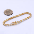 24K Gold Filled Clear Oval CZ Tennis Chain Bracelet in Silver