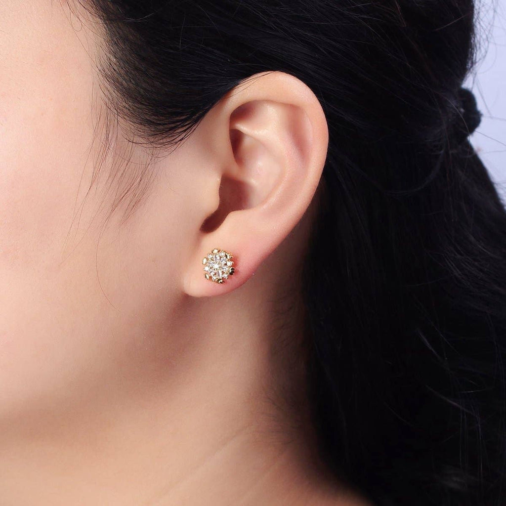 Silver Flower Snowflake Clear CZ Marquise Stud Earrings