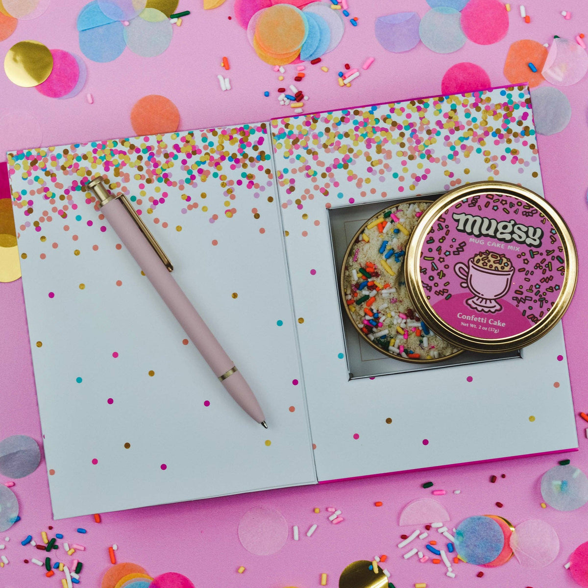 Cue The Confetti Greeting Card with Gift Inside (Confetti Mug Cake Mix)