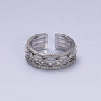 Gold Filled Clear CZ Baguette Cable Link Multiple Band Ring: Silver