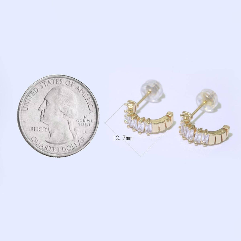 Dainty Baguette CZ Huggie Stud Earring
