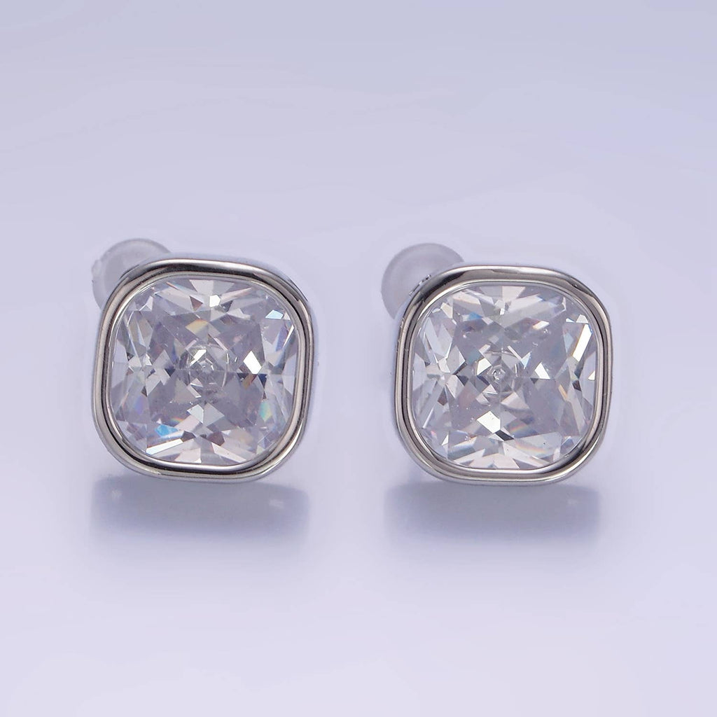 Sliver 10mm Clear CZ Square Bezel Stud Earrings