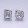 Sliver 10mm Clear CZ Square Bezel Stud Earrings