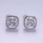 Sliver 10mm Clear CZ Square Bezel Stud Earrings