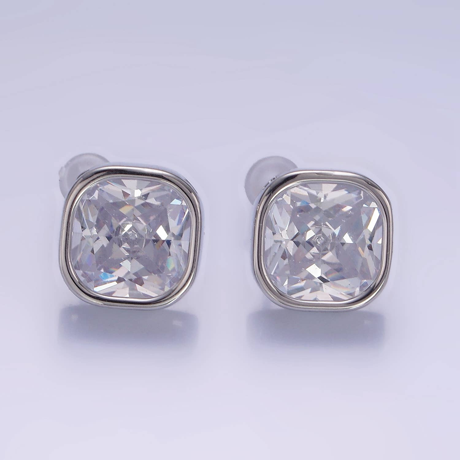 Sliver 10mm Clear CZ Square Bezel Stud Earrings