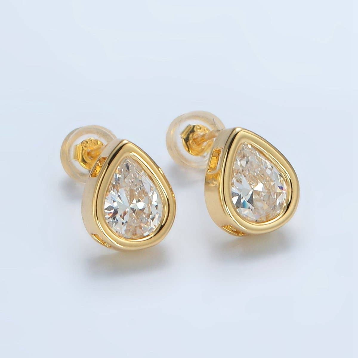 24K Gold Filled Teardrop Bezel Stud Earrings