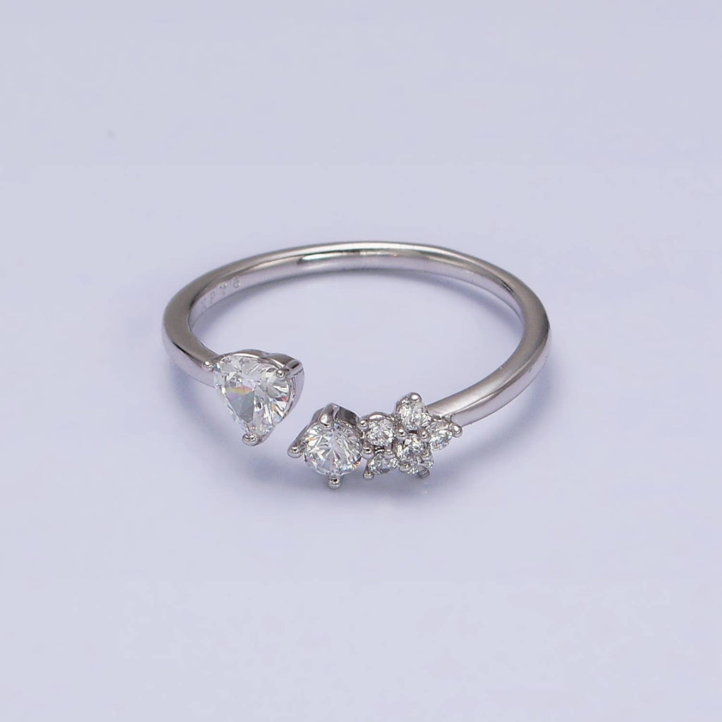 Elegant Dainty CZ Crystal Stone Silver Statement Ring Band