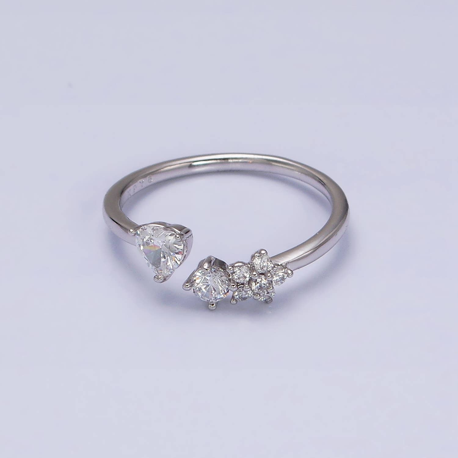 Elegant Dainty CZ Crystal Stone Silver Statement Ring Band