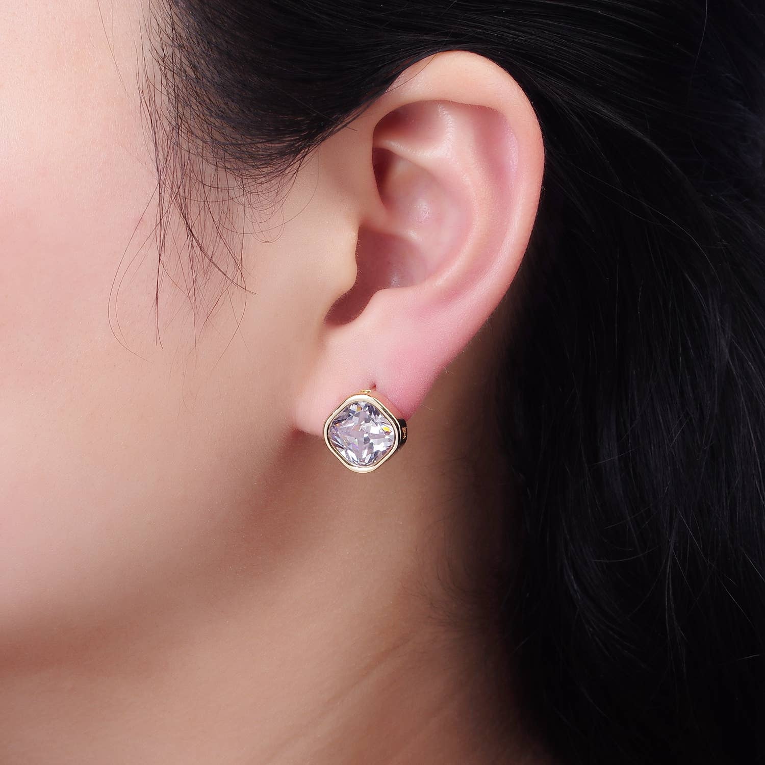 Sliver 10mm Clear CZ Square Bezel Stud Earrings