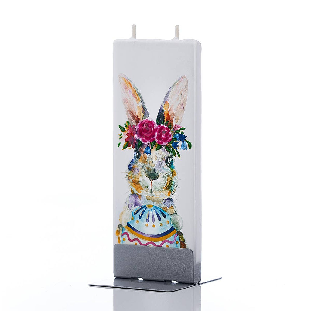 Flat Handmade Easter Candle - Bunny with Egg and Flowers