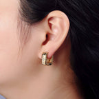24K Gold Filled Clear Quatrefoil CZ Square Huggies Earrings