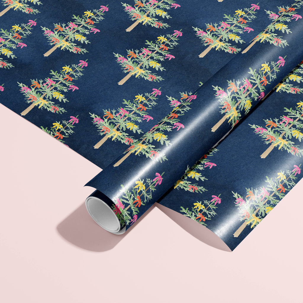 Whimsical Christmas Trees with Bows Gift Wrap