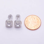 16K Gold Filled 10mm Clear CZ Baguette Bezel Stud Earrings in Silver