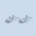 Clear CZ Baguette Pearl Cluster Drop Stud Earrings in Silver