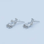 Clear CZ Baguette Pearl Cluster Drop Stud Earrings in Silver