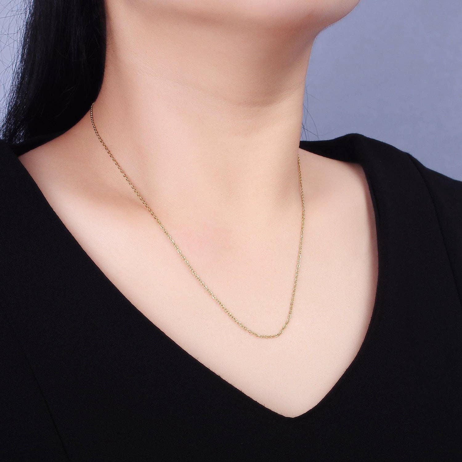18" 16K Gold Filled 0.7mm Dainty Cable Layering Chain Necklace