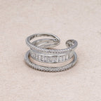 Triple Banded CZ Baguette Micro Pave Adjustable Rings Silver or Gold