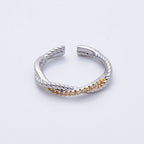 16K Gold Filled Twisted Micro Paved CZ Mixed Metal Ring in Silver