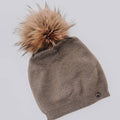 Fine Knit Angora Fur Pom Slouchy Beanie : Mocha