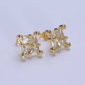 24K Gold Filled Micro Pave CZ Stud Earrings Baguette Colorful Cubic Zirconia Earrings