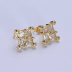 24K Gold Filled Micro Pave CZ Stud Earrings Baguette Colorful Cubic Zirconia Earrings