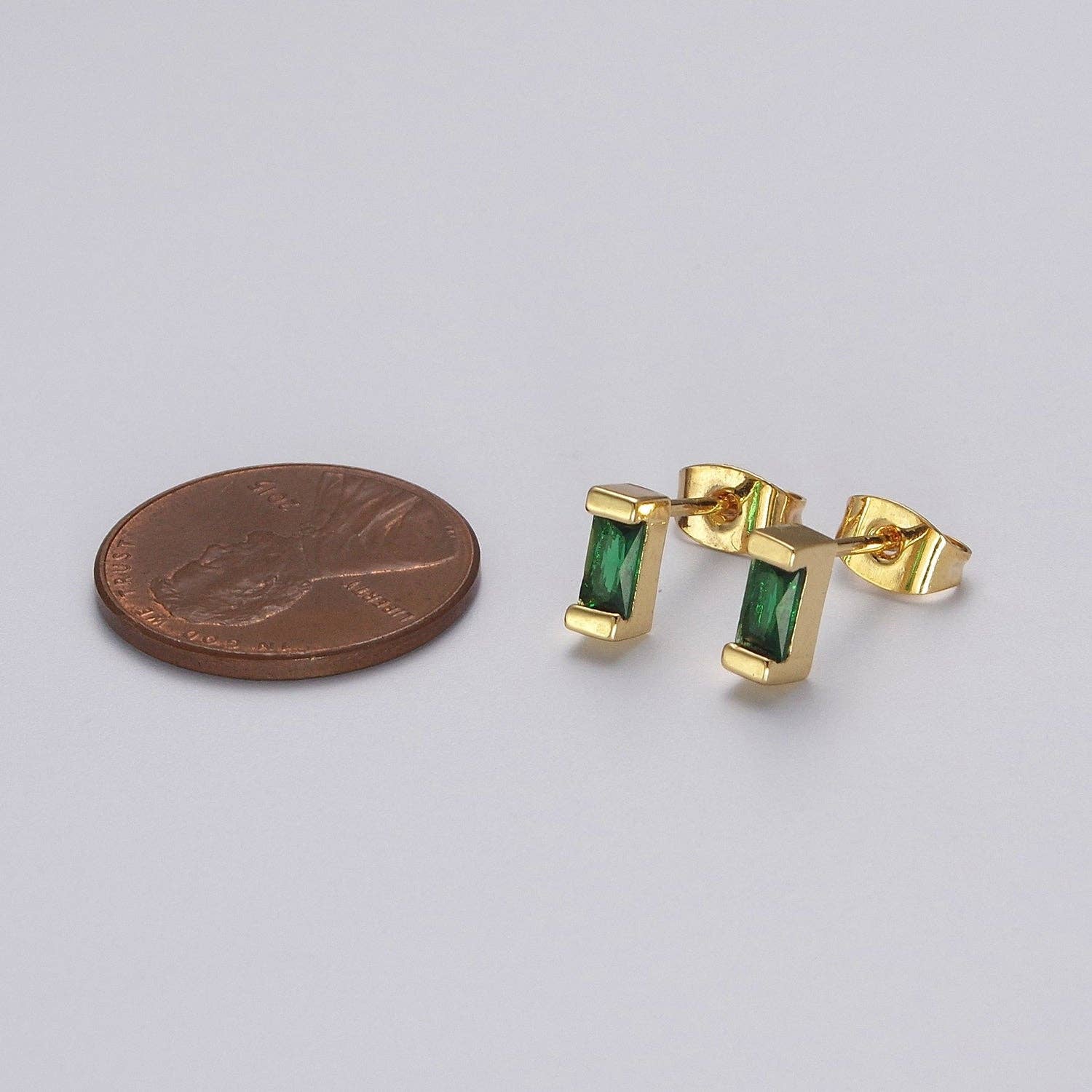 Dainty Emerald Green Tiny Baguette Stud Earrings