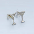 24K Gold Filled Micro Paved Martini Alcohol Drink Earrings in Silver