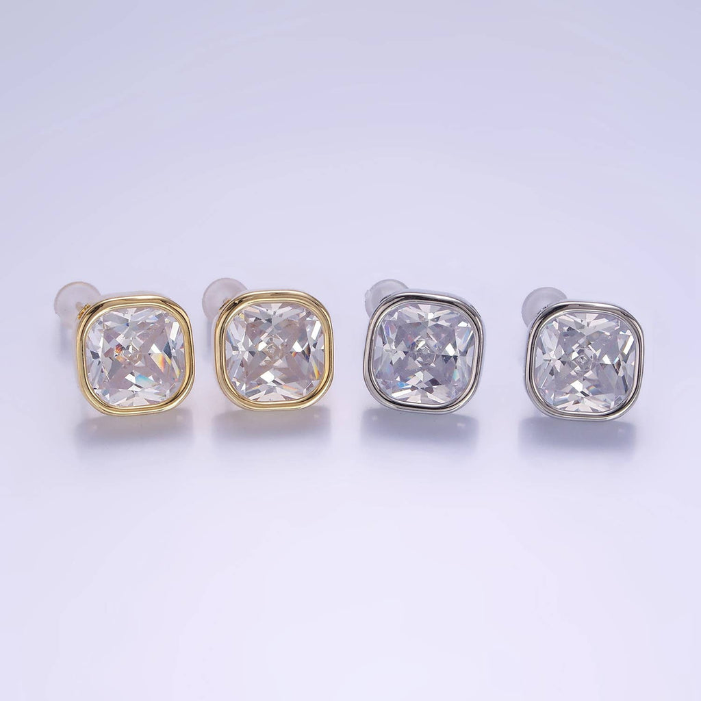 Sliver 10mm Clear CZ Square Bezel Stud Earrings