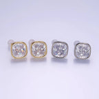 Sliver 10mm Clear CZ Square Bezel Stud Earrings
