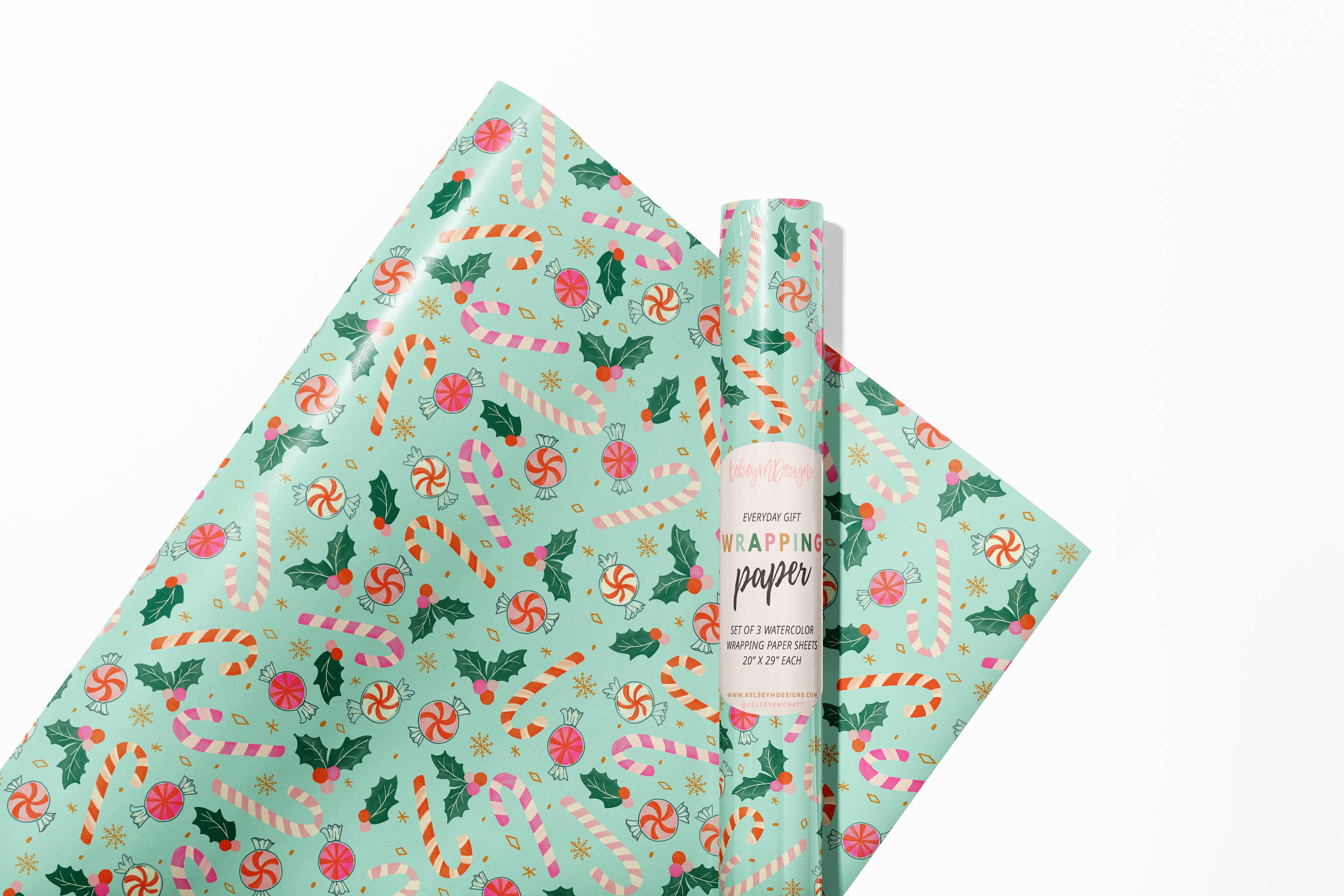 Christmas Candy Canes Wrapping Paper - 3 Sheet Roll