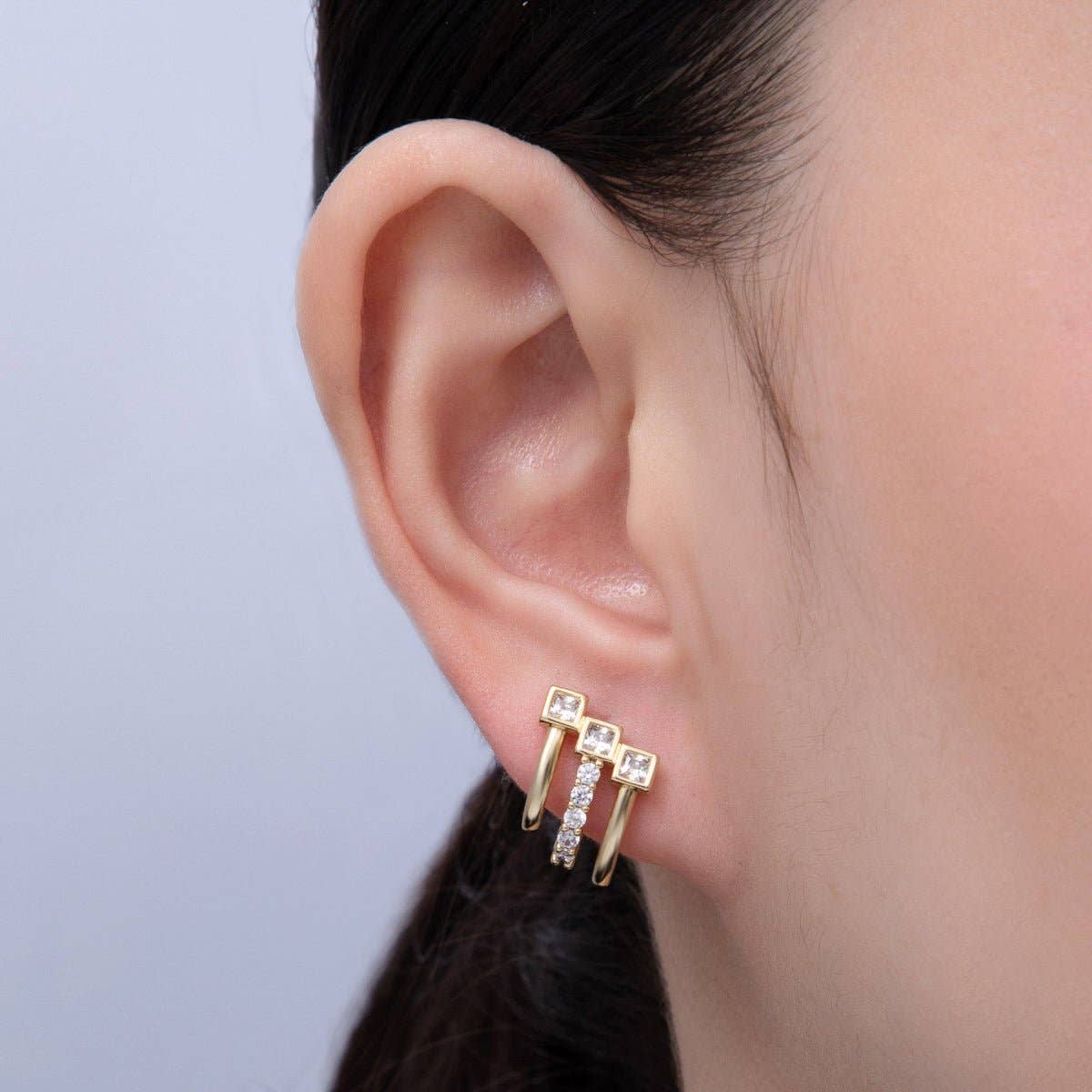 14K Gold Filled 15mm Micro Paved CZ Square Claw Stud Earrings