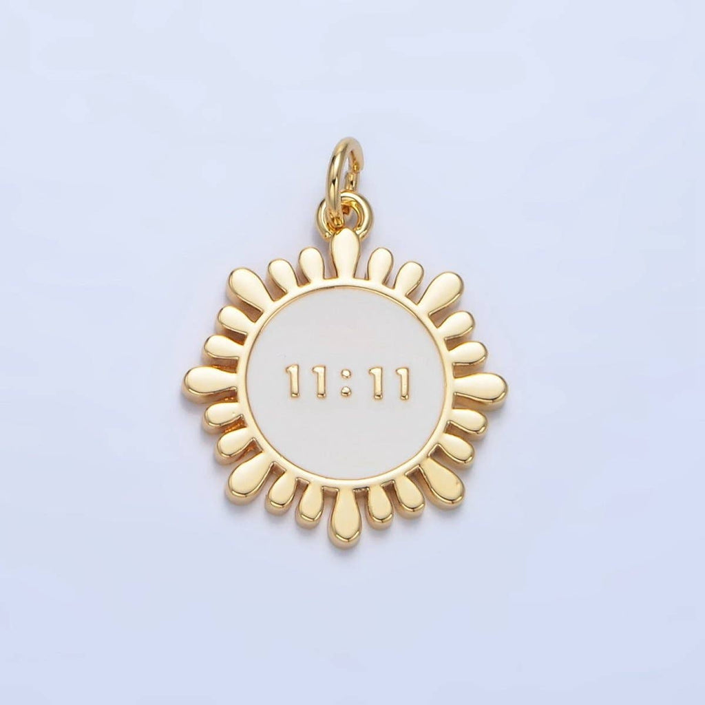 24K Gold Filled "11:11" Angel Number White Enamel Celestial Sun Flower Charm