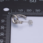 White Gold Filled Clear Baguette Bar Abstract Twirl Stud Earrings