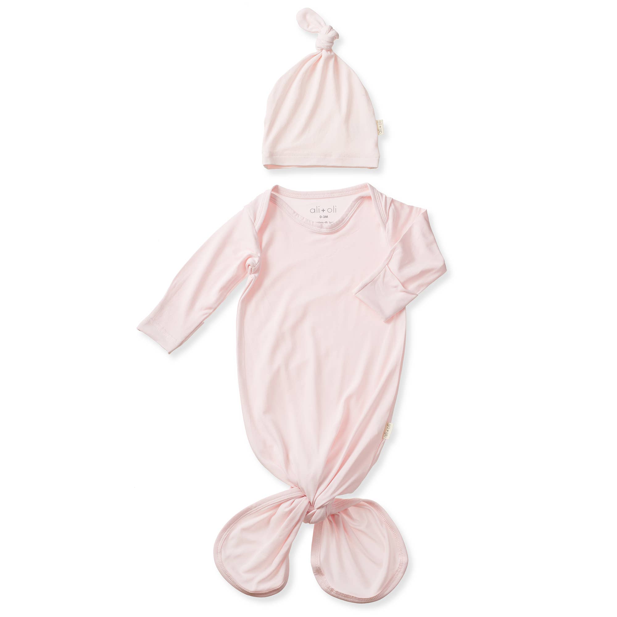 Bamboo Knotted Baby Gown & Beanie Blush