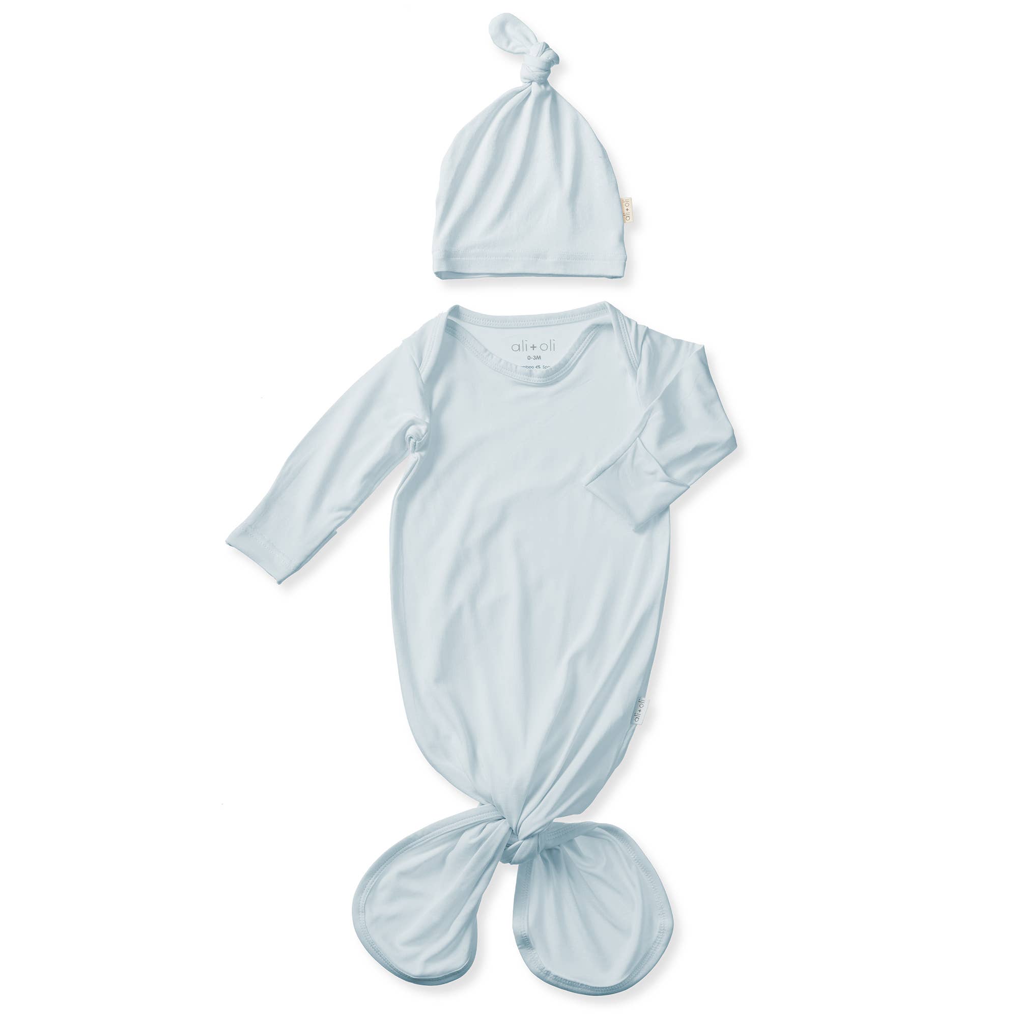 Bamboo Knotted Baby Gown & Beanie Blue
