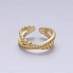 14K Gold Filled Clear CZ Chain Link X Cross Double Band Ring Silver