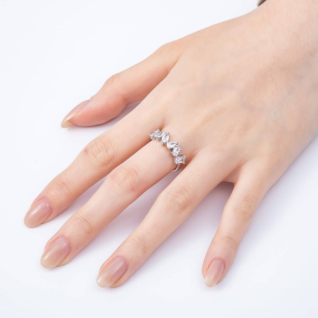 16K Gold Filled Clear CZ Multi Cluster Ring in Silver
