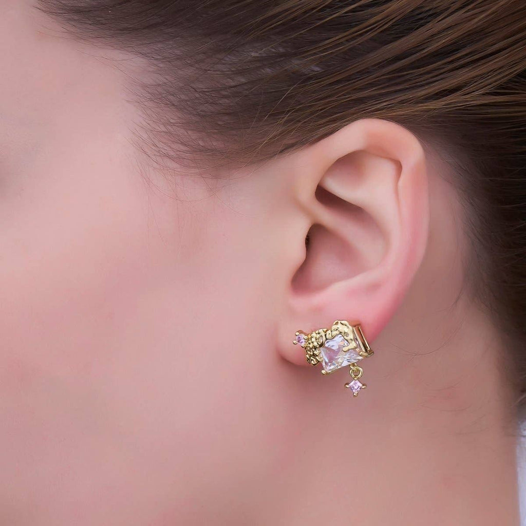 24K Gold Filled Baguette Clear CZ Drop Stud Earrings